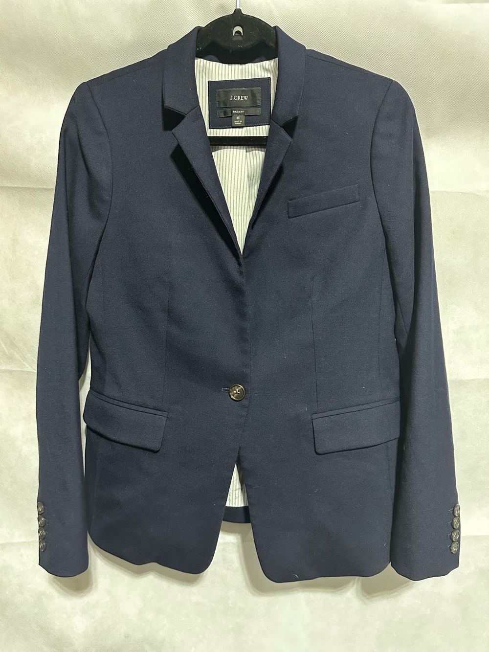 J.CREW Classic Navy Blue Stand Collar Wool Single Button Regent Blazer Sz 6 EUC